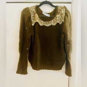 VTG Fairycore Mohair 70s Prairie Glam Angora Sequin Balloon Sleeve Sweater M